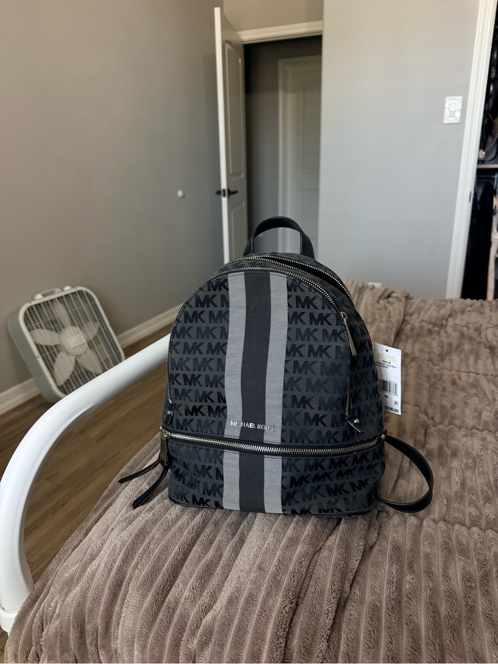 Michael Kors Black and Gray MK Logo Mini Backpack